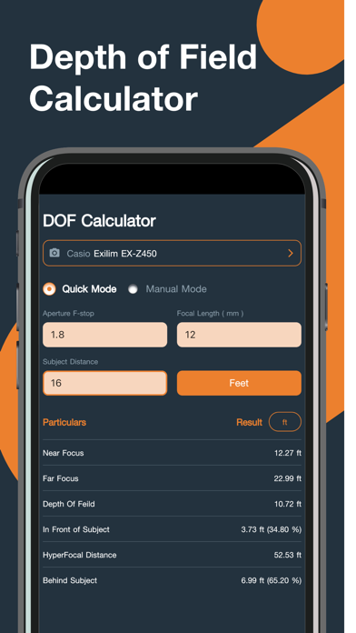 DOF Calculator for Photography Screenshot