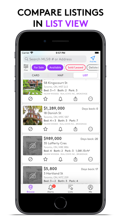 Listed Real Estate Screenshot