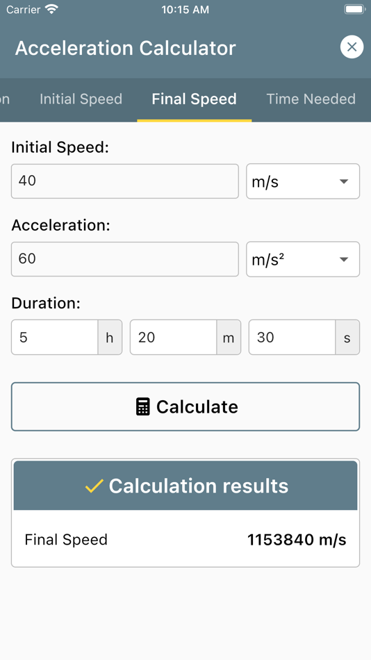 #1. Acceleration Calculator - (iOS) By: Bhavinkumar Satashiya