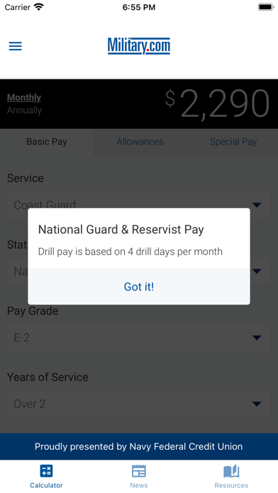 Military Pay by Military.com Screenshot