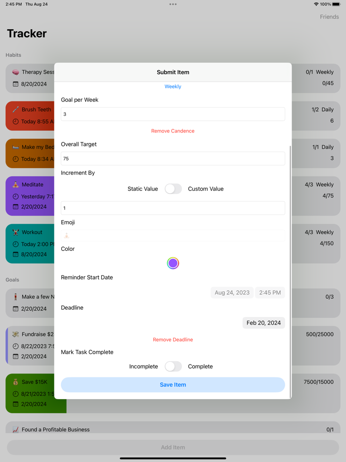 Custom Goal Tracking