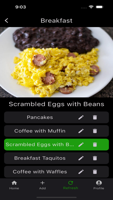 Meal Selection Screenshot