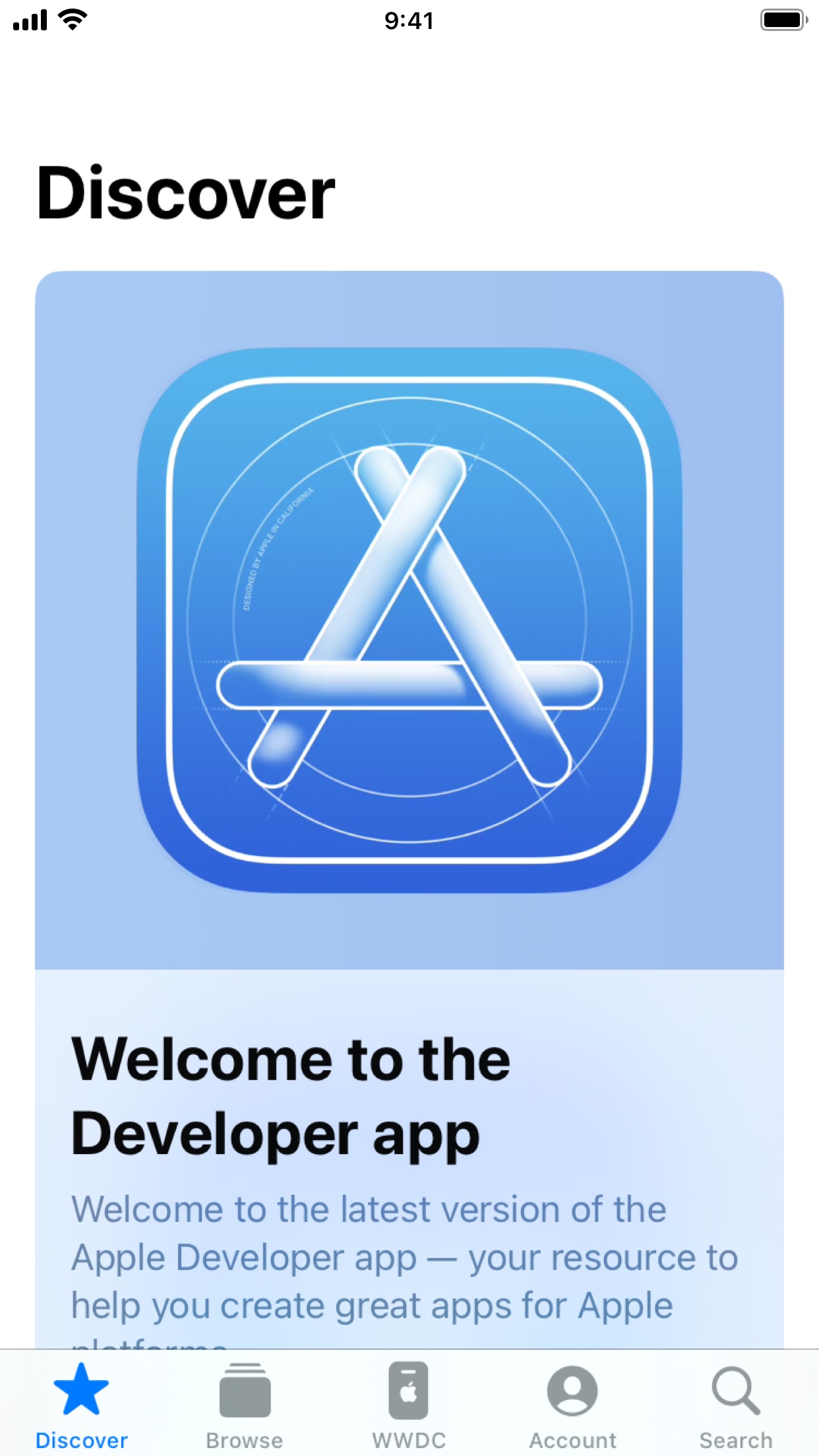 Screenshot do app Apple Developer