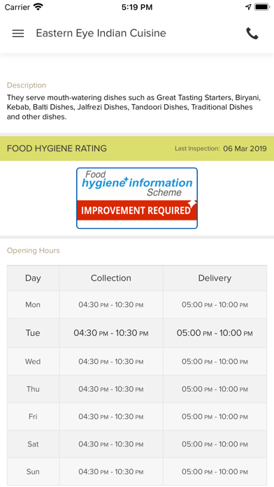 Eastern Eye Indian Cuisine. Screenshot