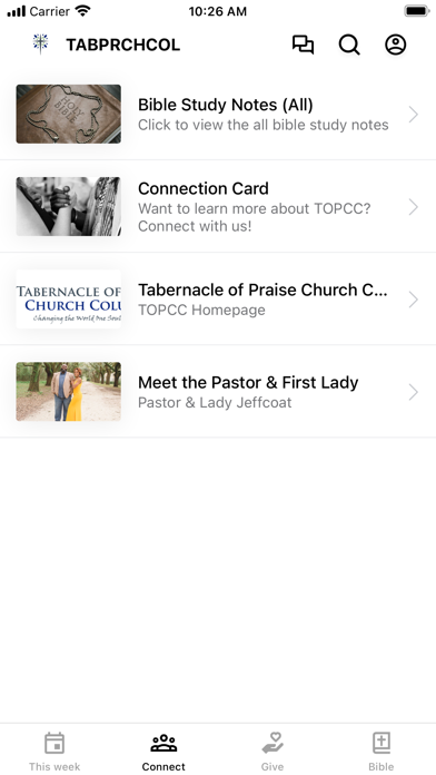 TABERNACLE OF PRAISE CHURCH Screenshot