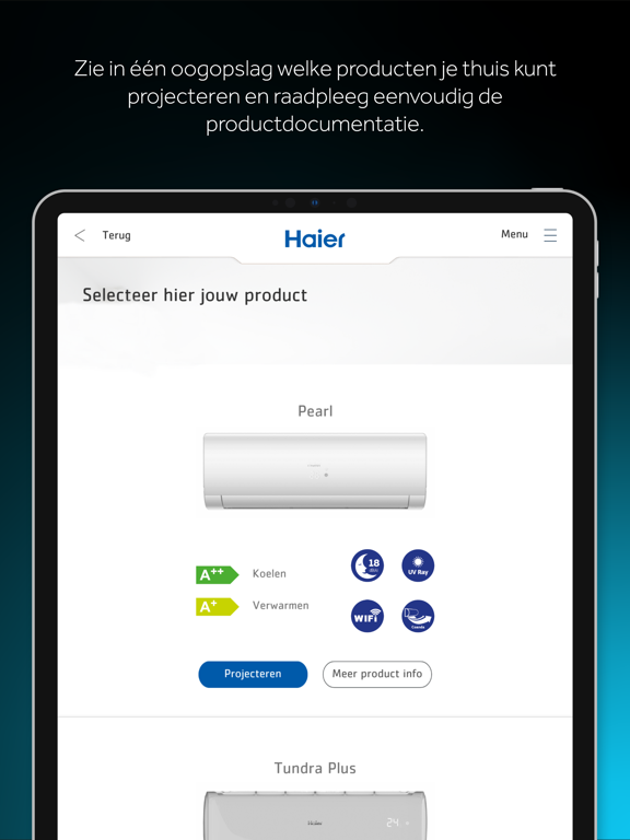 Haier Airco Projectie Tool iPad screenshot