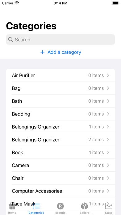 Belongings Organizer Screenshot