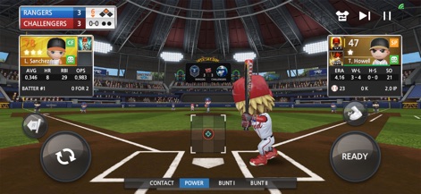 BASEBALL 9 - Observe the fluid in-game perspective and accessible action buttons, allowing users to engage directly with each play.
