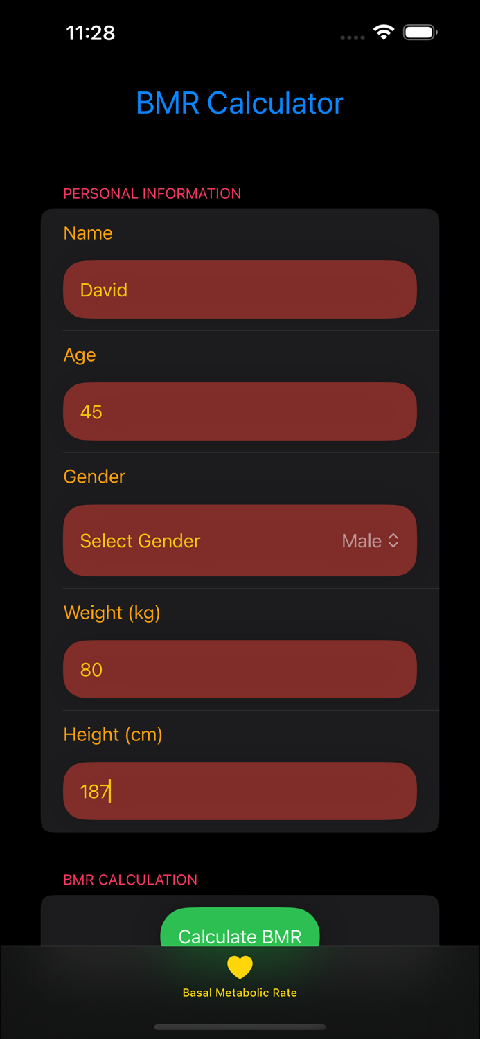 Basal Metabolic Rate App