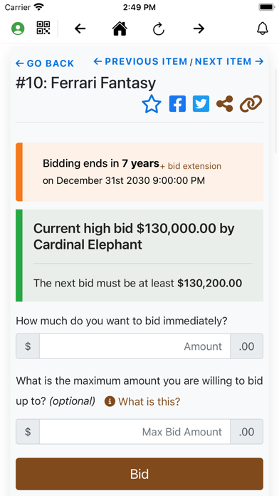 Auctria Mobile Bidding Screenshot