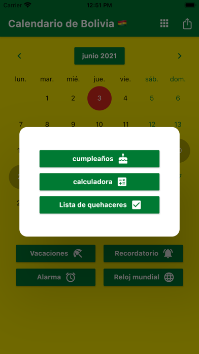 Calendario de Bolivia 2021 Screenshot