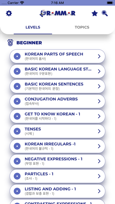 Korean Grammar ー Lessons・Tests Screenshot