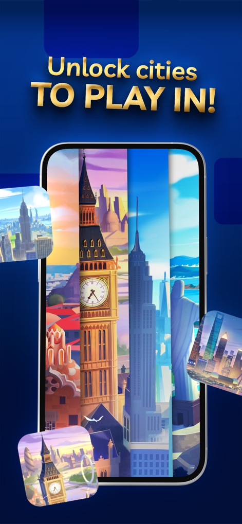 Lingo - official word game - The app introduces a unique progression system, allowing users to unlock and play within diverse global city locations featuring distinct architectural backdrops.