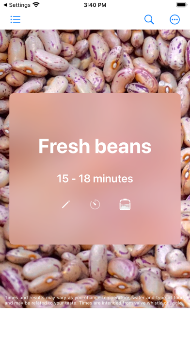 Pressure Cooking Time Screenshot