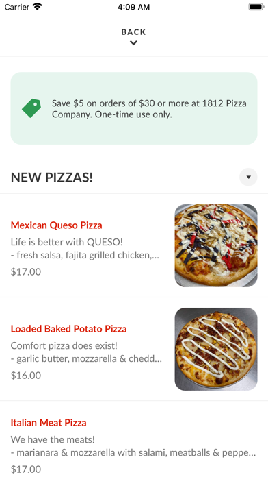 1812 Pizza Company Screenshot
