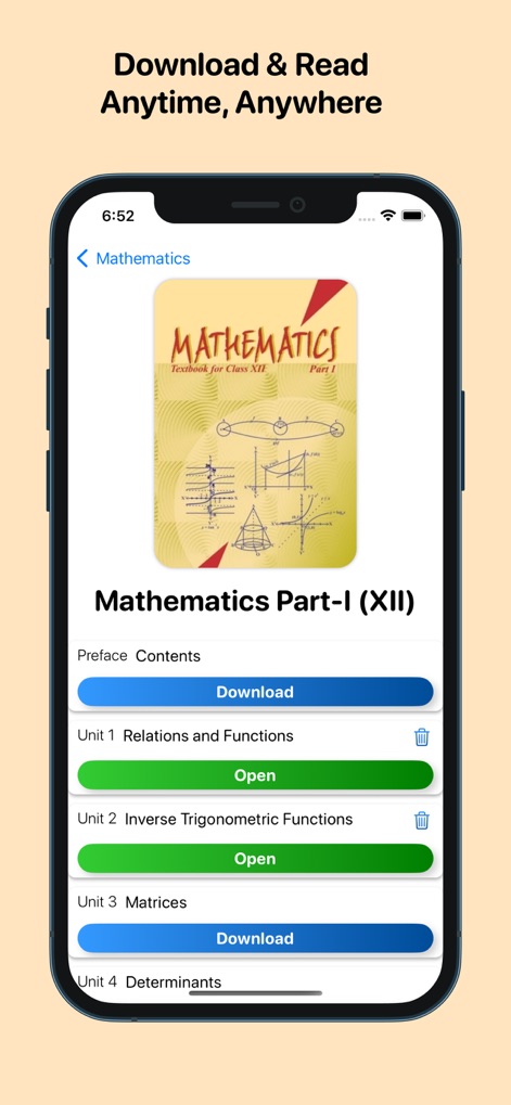 Ncert Books & Solutions - This view allows users to download individual book units and directly open chapters, ensuring flexible and on-demand study material access.