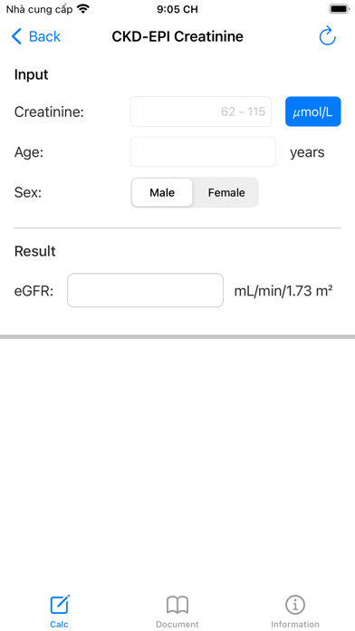 GFR Calculator - eGFR Calc Screenshot