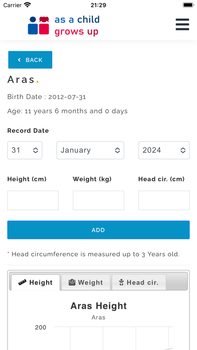 Percentile Growth Chart Screenshot