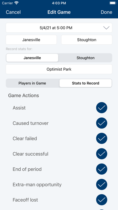 Men’s Lacrosse Stats Screenshot