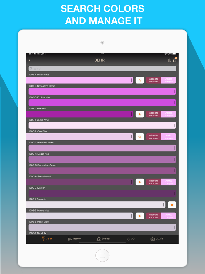 Color palette LiDAR paint wall