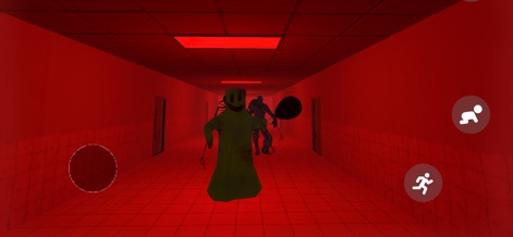 Noclip : Backrooms Multiplayer - The app presents terrifying encounters with unique enemies and the intense red lighting of a backrooms level, emphasizing the game's focus on horror and stealth.