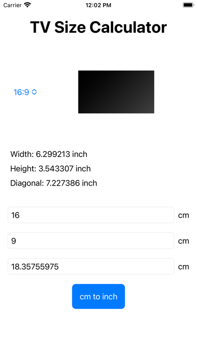 TV/Monitor Size Calculator Screenshot