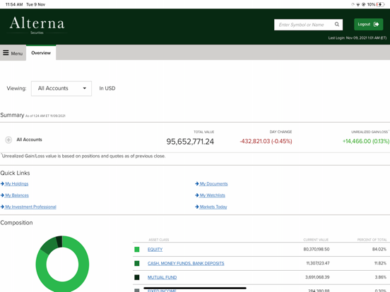 Alterna Securities iPad screenshot