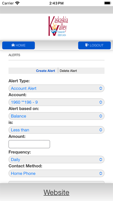 Kaskaskia Valley Credit Union Screenshot