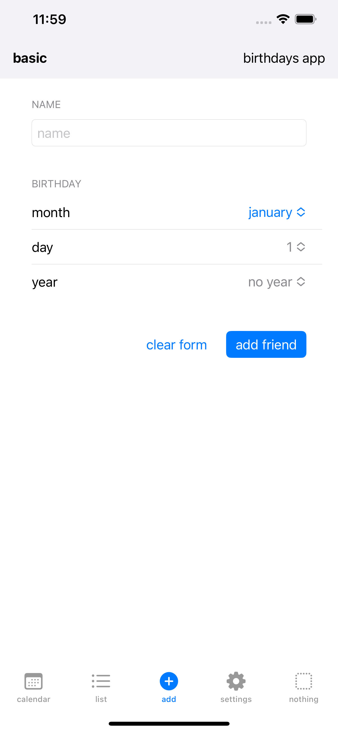basic birthdays app