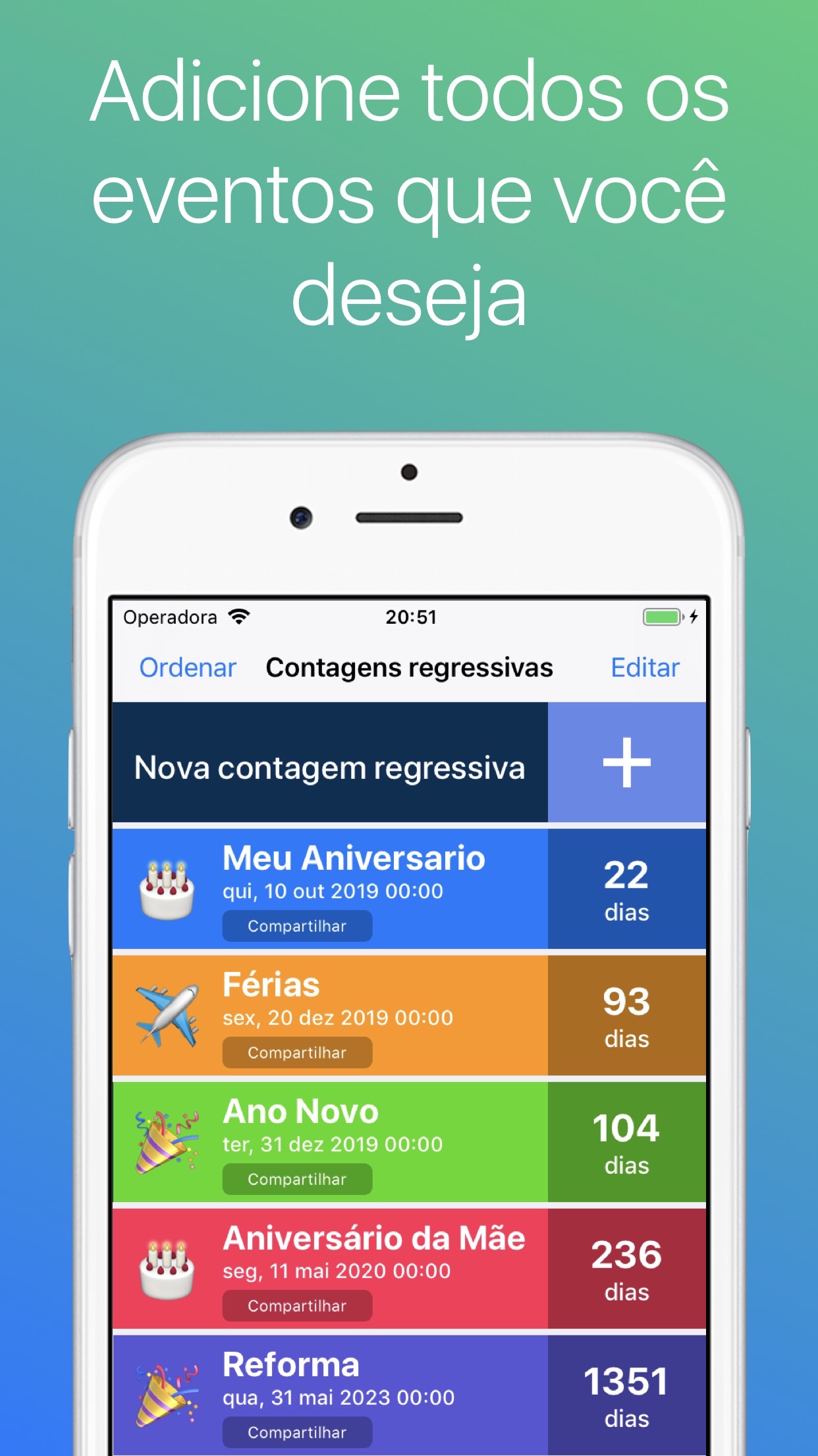 Screenshot do app Contagem Regressiva ◎