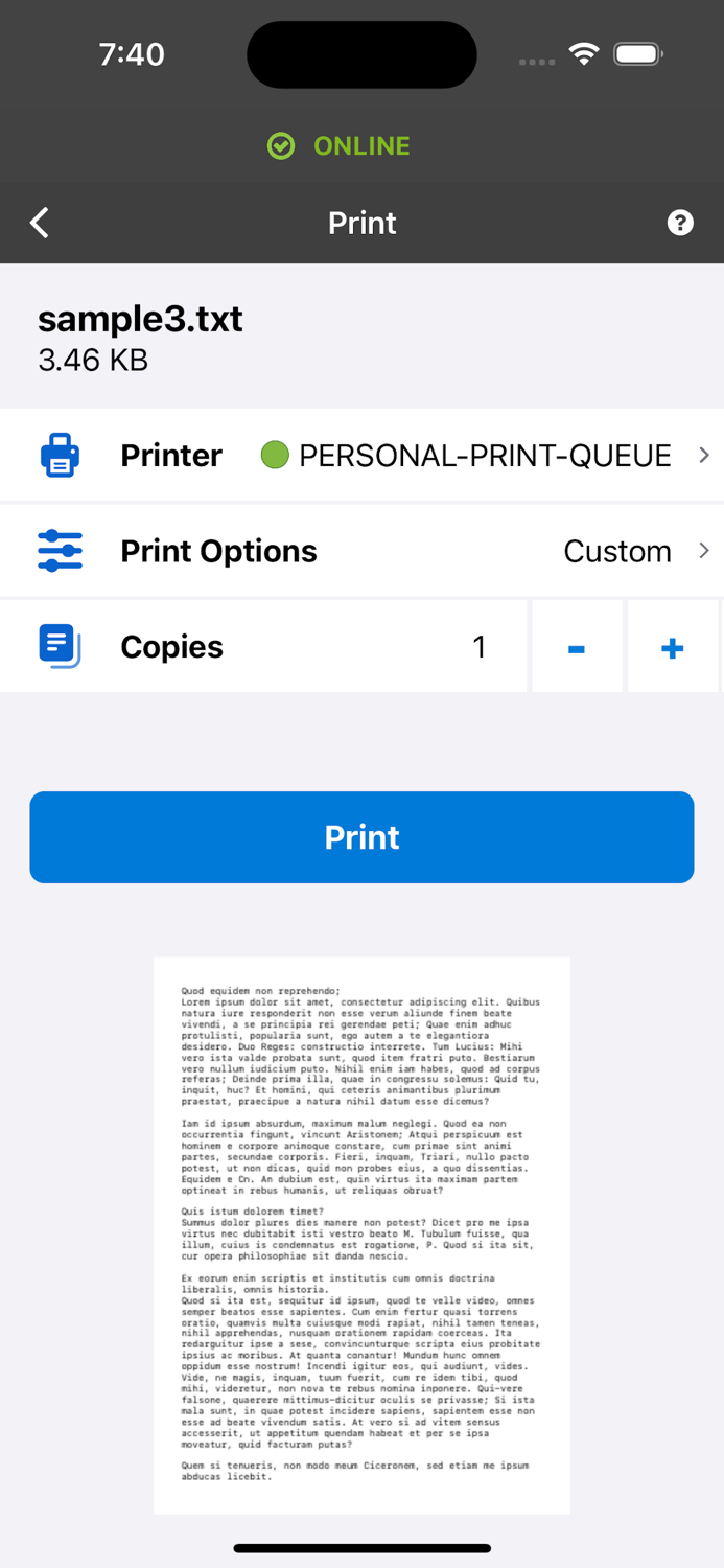 VPSX Print for BlackBerry