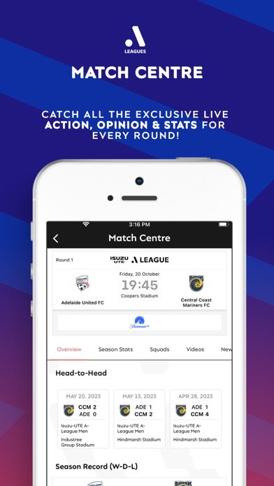 A-Leagues & Clubs Official App Screenshot