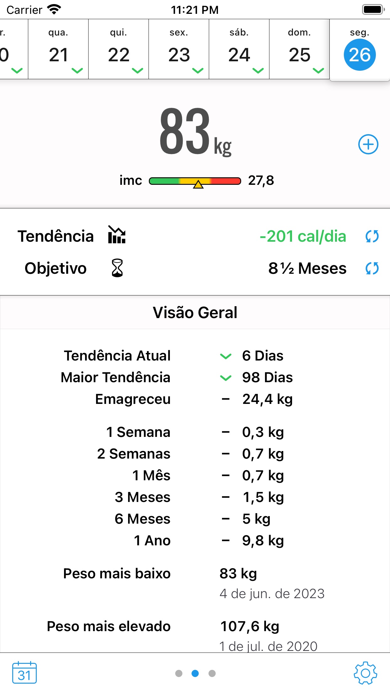 Screenshot do app Peso Diário