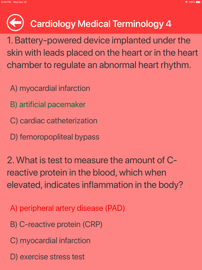 Cardiology Medical Terms Quiz