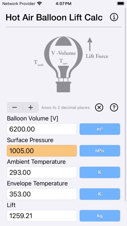 Hot Air Balloon Lift Calc