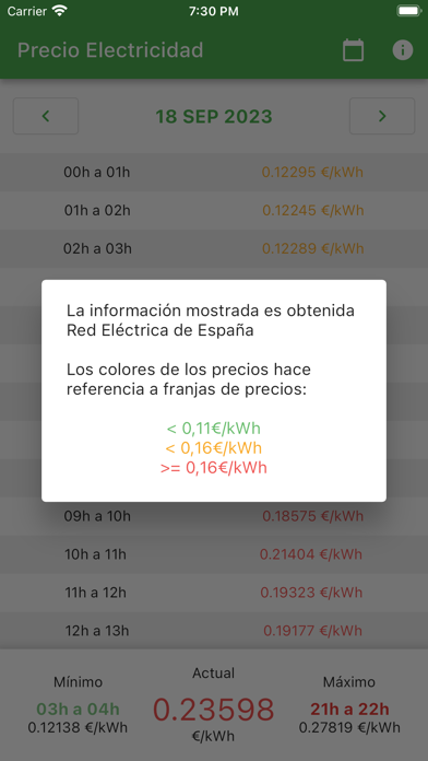 Precio Electricidad España Screenshot
