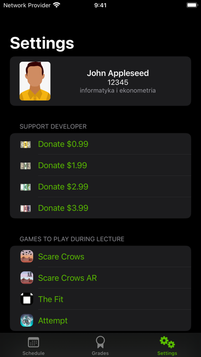 WSEI Schedule Screenshot