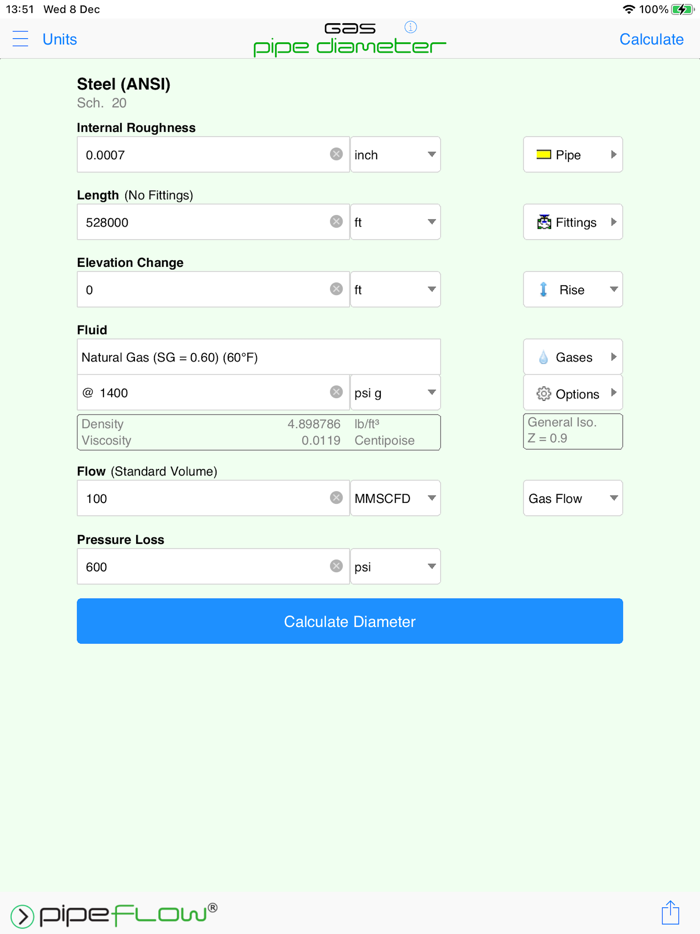 Pipe Flow Gas Pipe Diameter