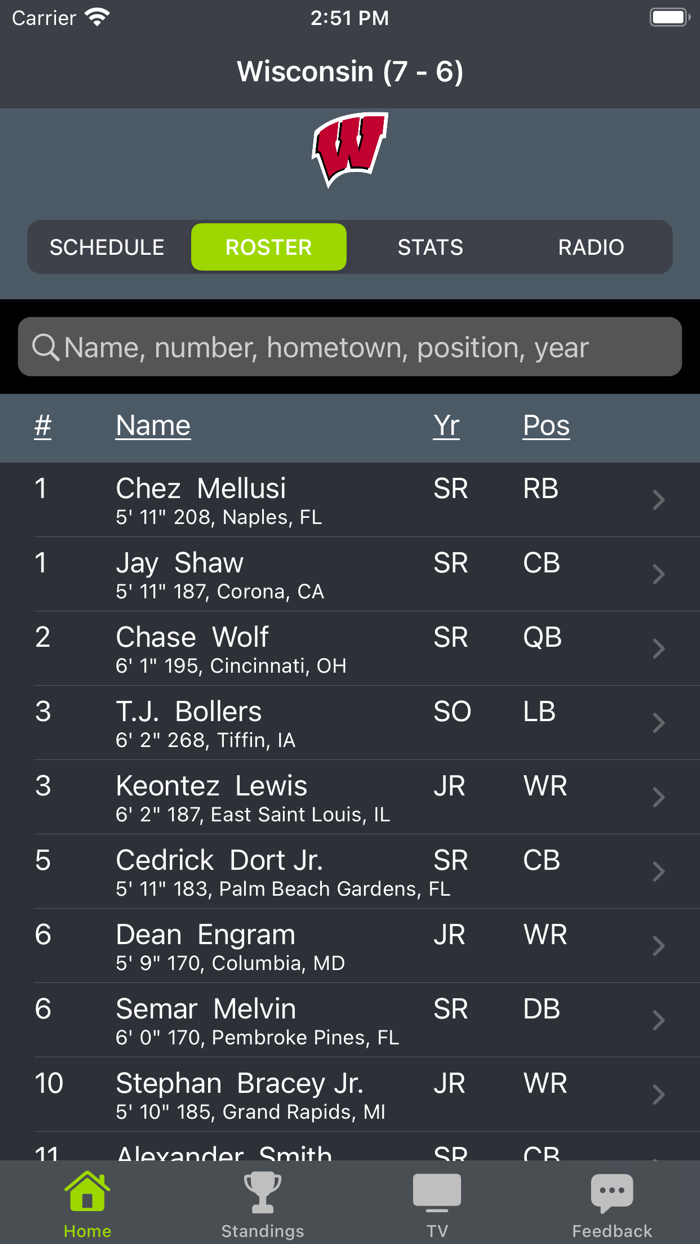 Wisconsin Football Schedules