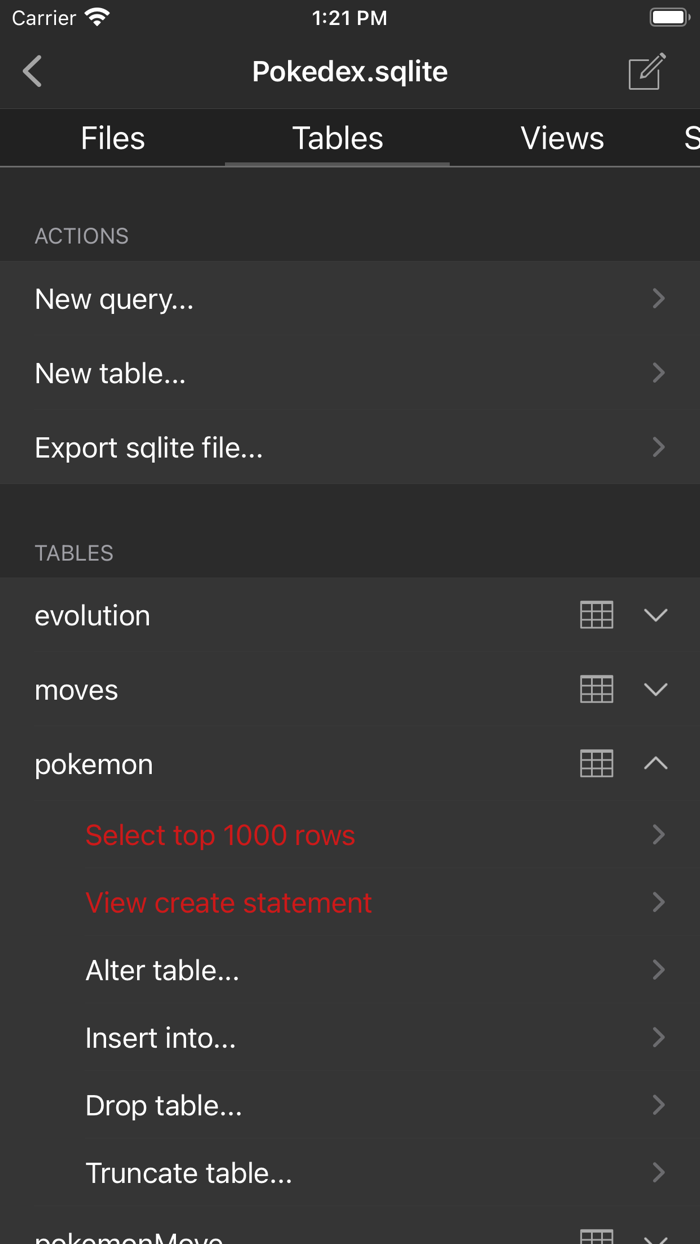 SQLite database client