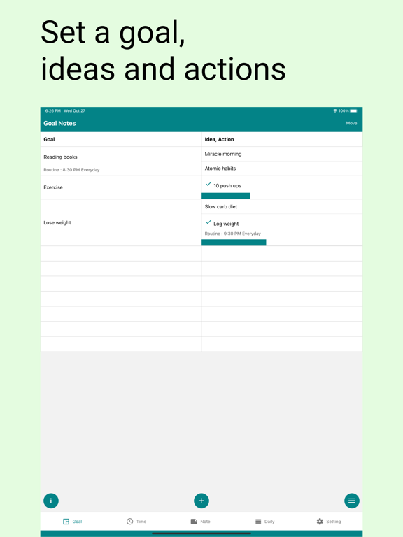 Goal notes - Goal time routine