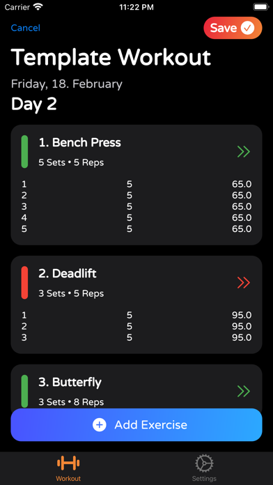 Workout Exercise Tracker Screenshot
