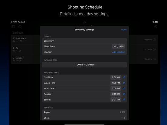 Shot Lister iPad app afbeelding 4