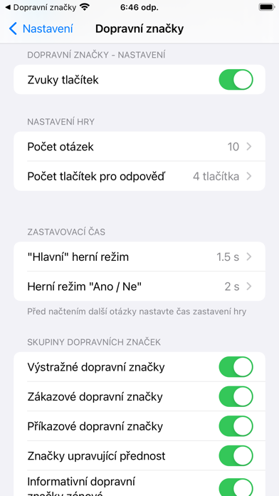 Dopravní značky v ČR: Test Screenshot