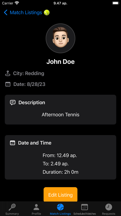 Baseline: Tennis Matchmaking Screenshot