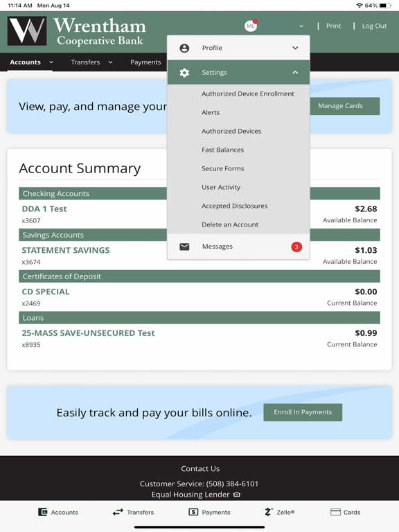 Wrentham Co-op Mobile Banking iPad screenshot 6 - Finance app