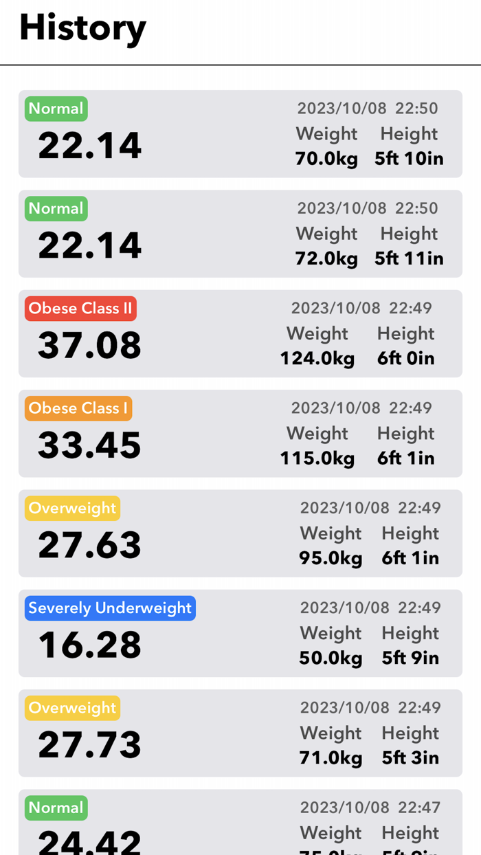 BMI Calculator and Tracker App