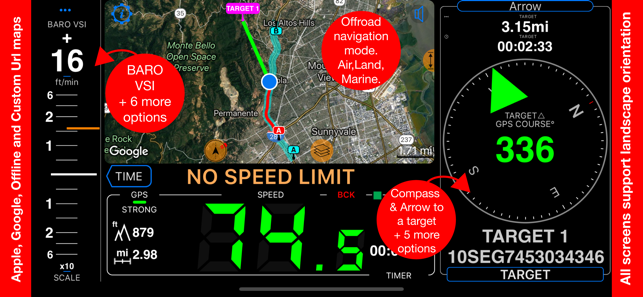 Tachometr 55 Pro. GPS kit. Snímky obrazovky