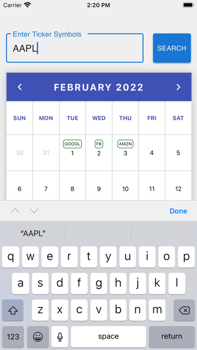 Stocks Earnings Call Calendar Screenshot