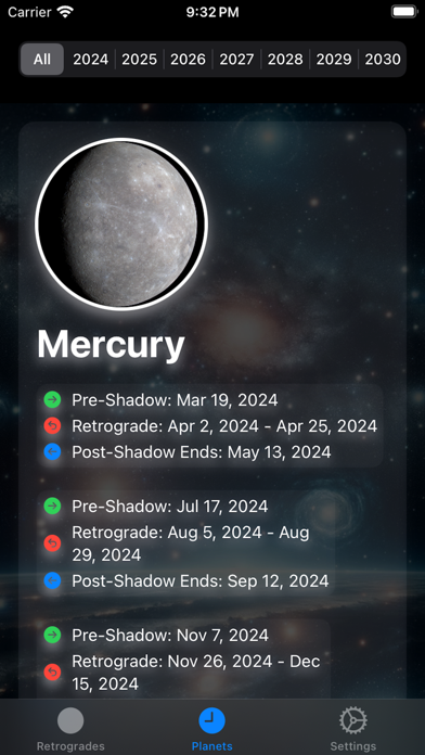 Planetary Retrogrades Screenshot